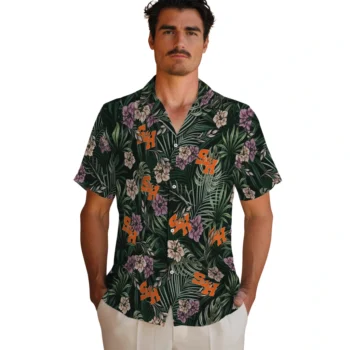 sam houston bearkats hibiscus leaves pattern green hawaiian shirts fashion forward