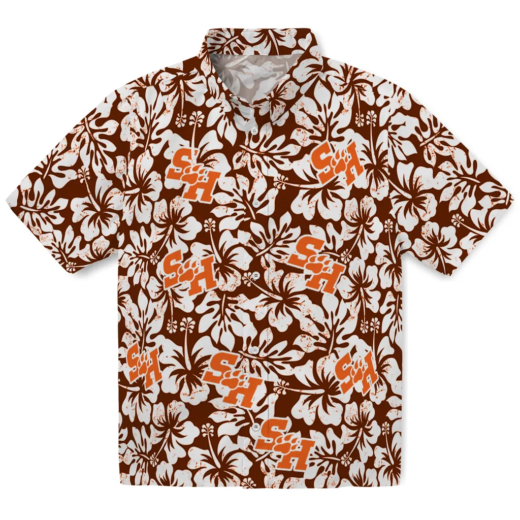Sam Houston Bearkats Hawaiian Shirt - Hibiscus Motif sam houston bearkats hibiscus motif orange white hawaiian shirts best selling