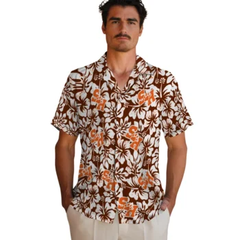 sam houston bearkats hibiscus motif orange white hawaiian shirts fashion forward