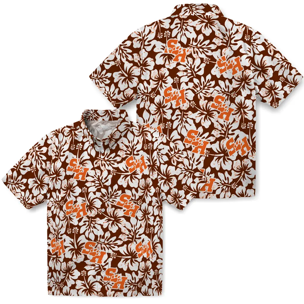 Sam Houston Bearkats Hawaiian Shirt - Hibiscus Motif sam houston bearkats hibiscus motif orange white hawaiian shirts high quality
