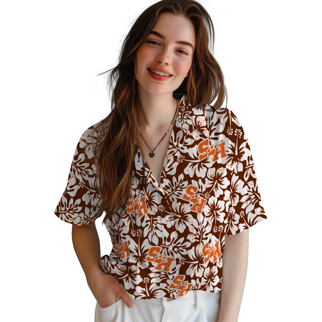 Sam Houston Bearkats Hawaiian Shirt - Hibiscus Motif sam houston bearkats hibiscus motif orange white hawaiian shirts latest model
