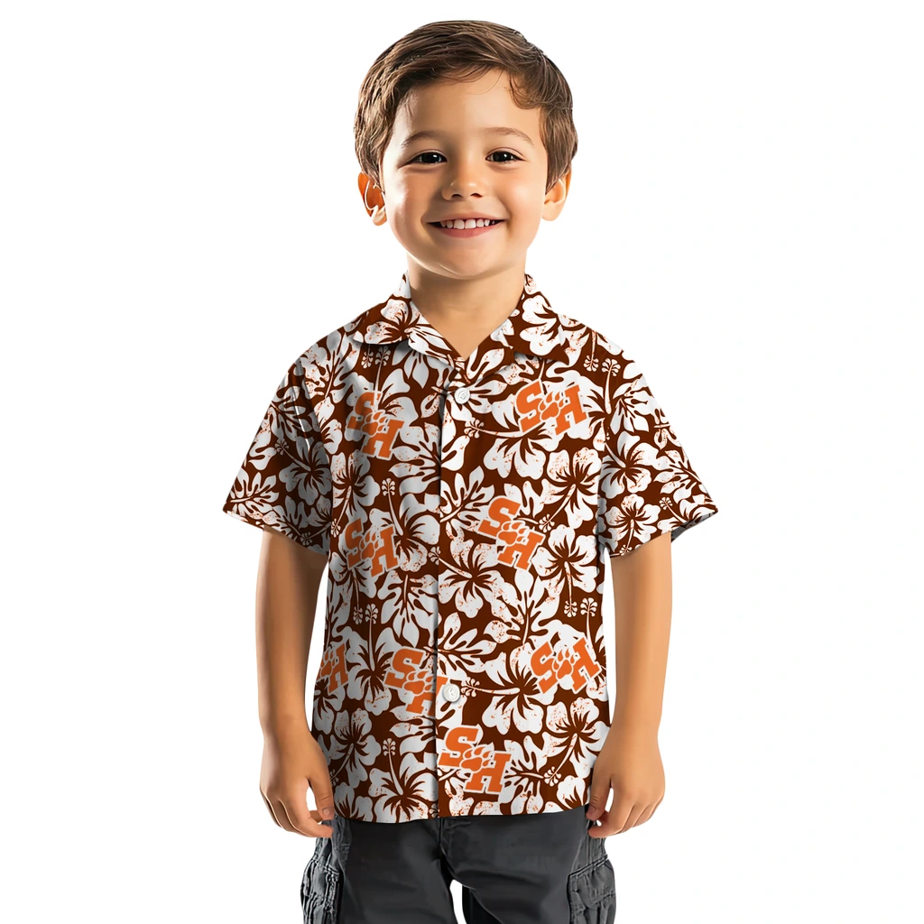 Sam Houston Bearkats Hawaiian Shirt - Hibiscus Motif sam houston bearkats hibiscus motif orange white hawaiian shirts top rated
