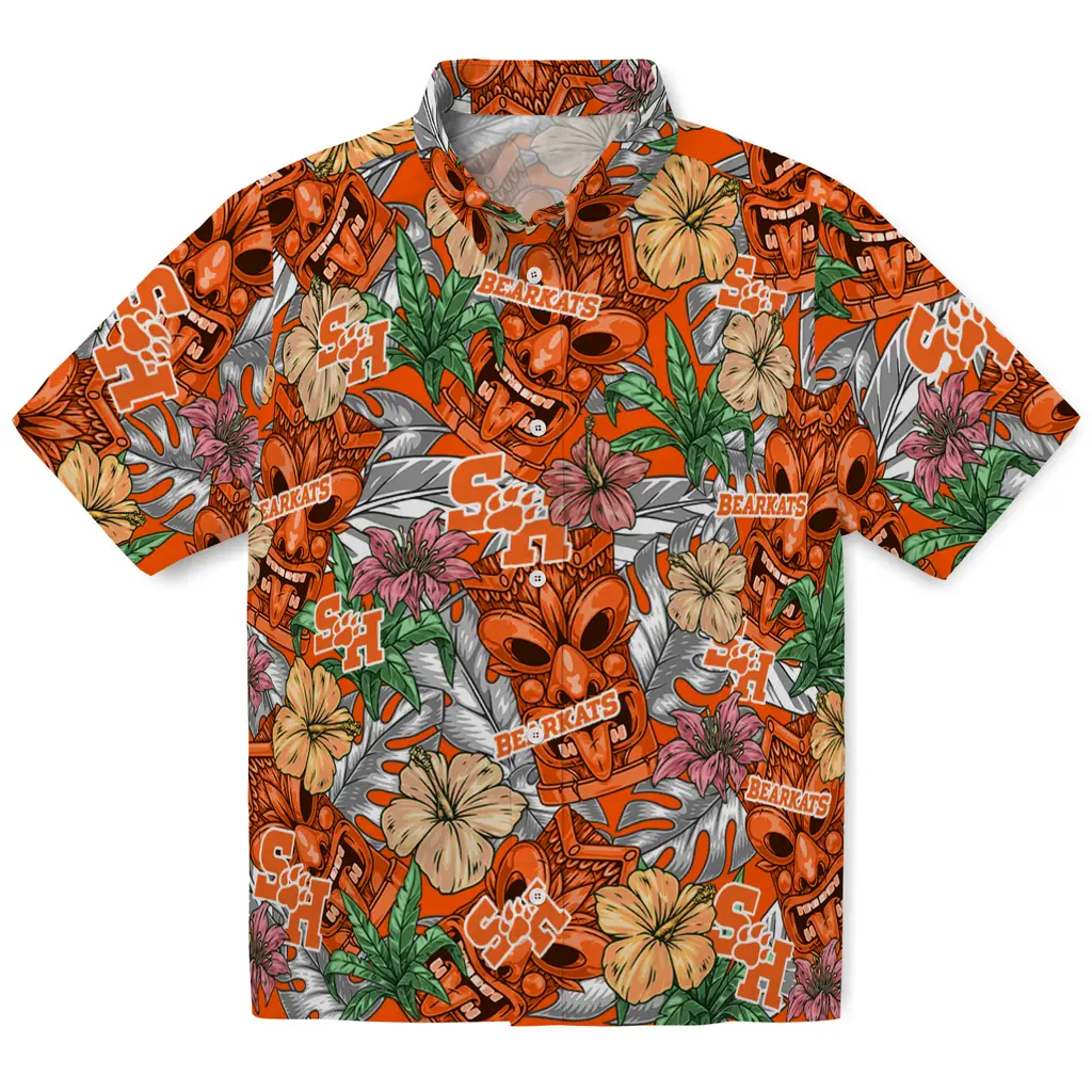 Sam Houston Bearkats Hawaiian Shirt - Hibiscus Tiki Jungle sam houston bearkats tiki jungle orange hawaiian shirts best selling