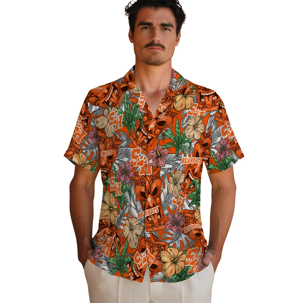 Sam Houston Bearkats Hawaiian Shirt - Hibiscus Tiki Jungle sam houston bearkats tiki jungle orange hawaiian shirts fashion forward