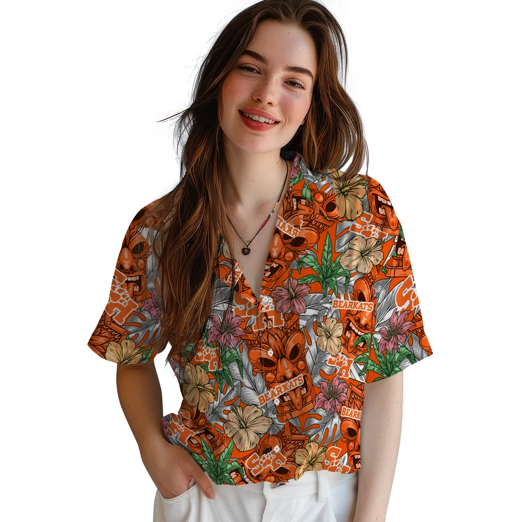 Sam Houston Bearkats Hawaiian Shirt - Hibiscus Tiki Jungle sam houston bearkats tiki jungle orange hawaiian shirts latest model