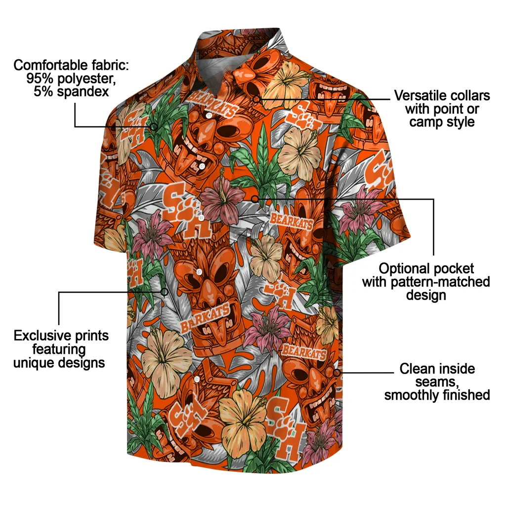 Sam Houston Bearkats Hawaiian Shirt - Hibiscus Tiki Jungle sam houston bearkats tiki jungle orange hawaiian shirts new arrival