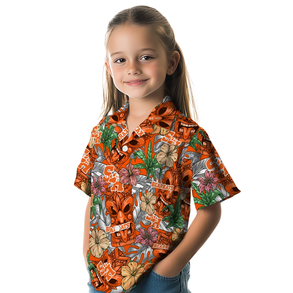 Sam Houston Bearkats Hawaiian Shirt - Hibiscus Tiki Jungle sam houston bearkats tiki jungle orange hawaiian shirts premium grade