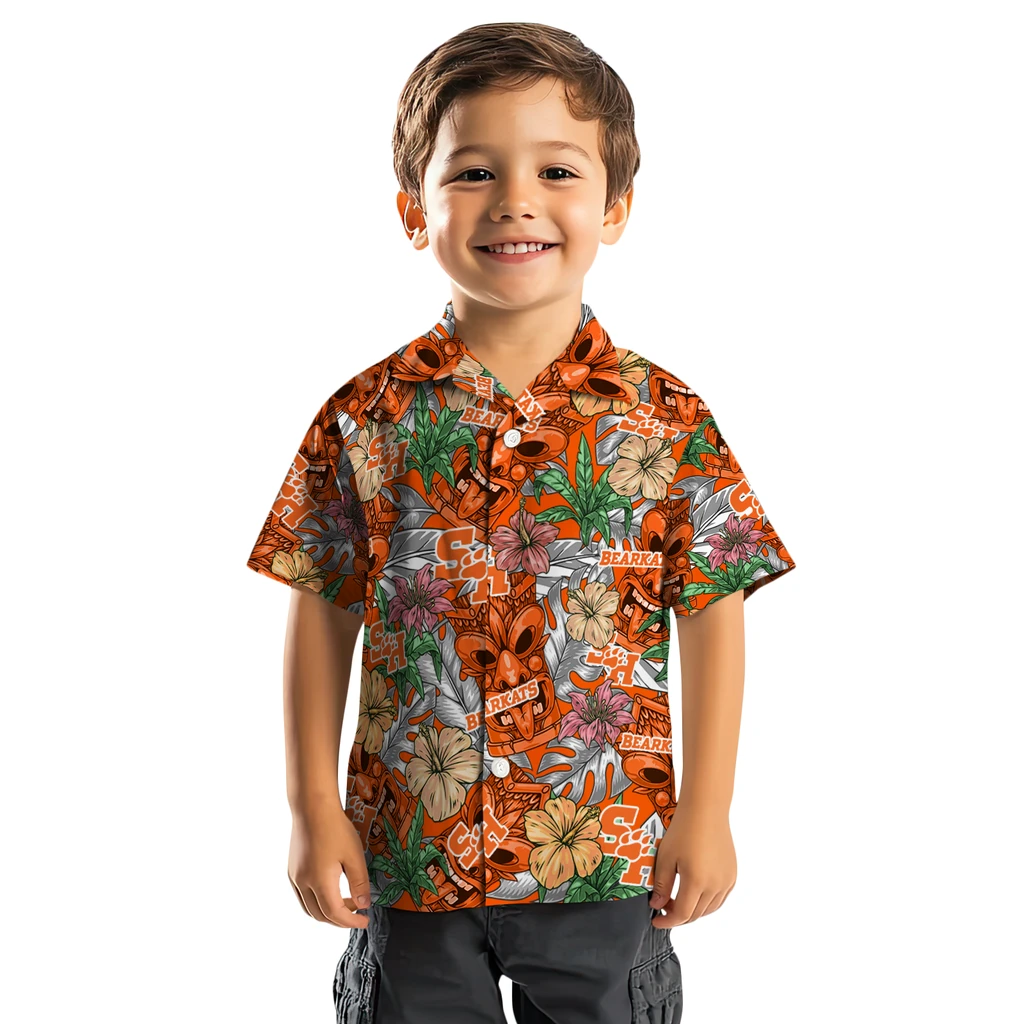 Sam Houston Bearkats Hawaiian Shirt - Hibiscus Tiki Jungle sam houston bearkats tiki jungle orange hawaiian shirts top rated
