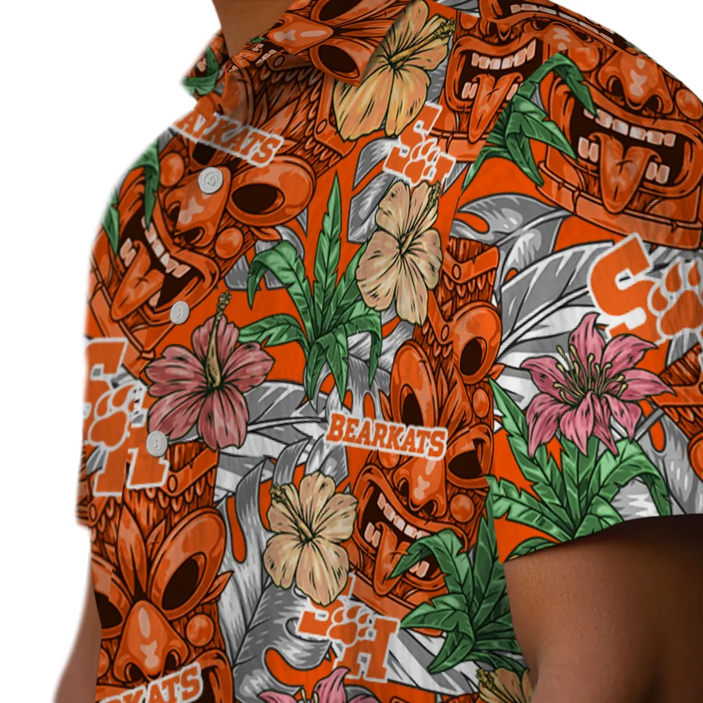 Sam Houston Bearkats Hawaiian Shirt - Hibiscus Tiki Jungle sam houston bearkats tiki jungle orange hawaiian shirts trendy