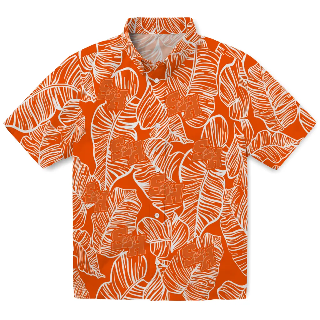 Sam Houston Bearkats Hawaiian Shirt - Leaf Outline sam houston bearkats leaf outline orange hawaiian shirts best selling