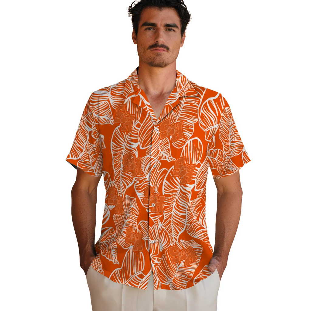 Sam Houston Bearkats Hawaiian Shirt - Leaf Outline sam houston bearkats leaf outline orange hawaiian shirts fashion forward
