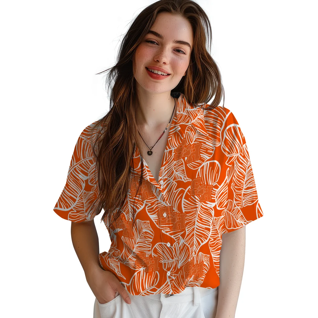 Sam Houston Bearkats Hawaiian Shirt - Leaf Outline sam houston bearkats leaf outline orange hawaiian shirts latest model