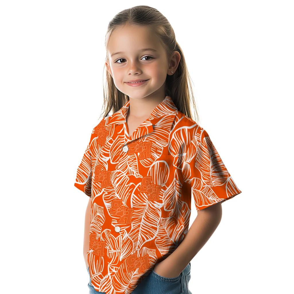 Sam Houston Bearkats Hawaiian Shirt - Leaf Outline sam houston bearkats leaf outline orange hawaiian shirts premium grade