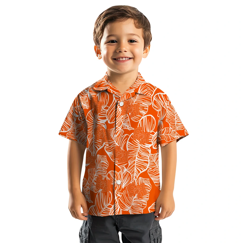 Sam Houston Bearkats Hawaiian Shirt - Leaf Outline sam houston bearkats leaf outline orange hawaiian shirts top rated