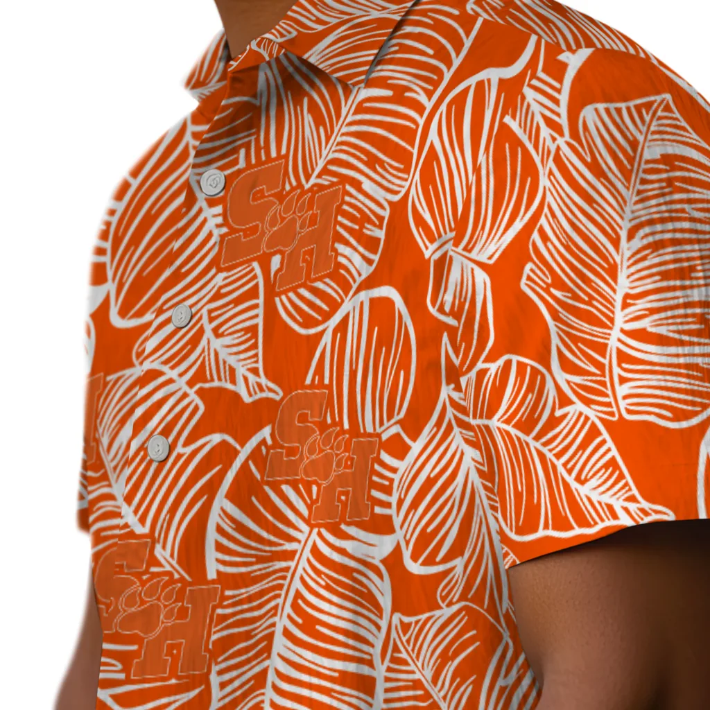 Sam Houston Bearkats Hawaiian Shirt - Leaf Outline sam houston bearkats leaf outline orange hawaiian shirts trendy