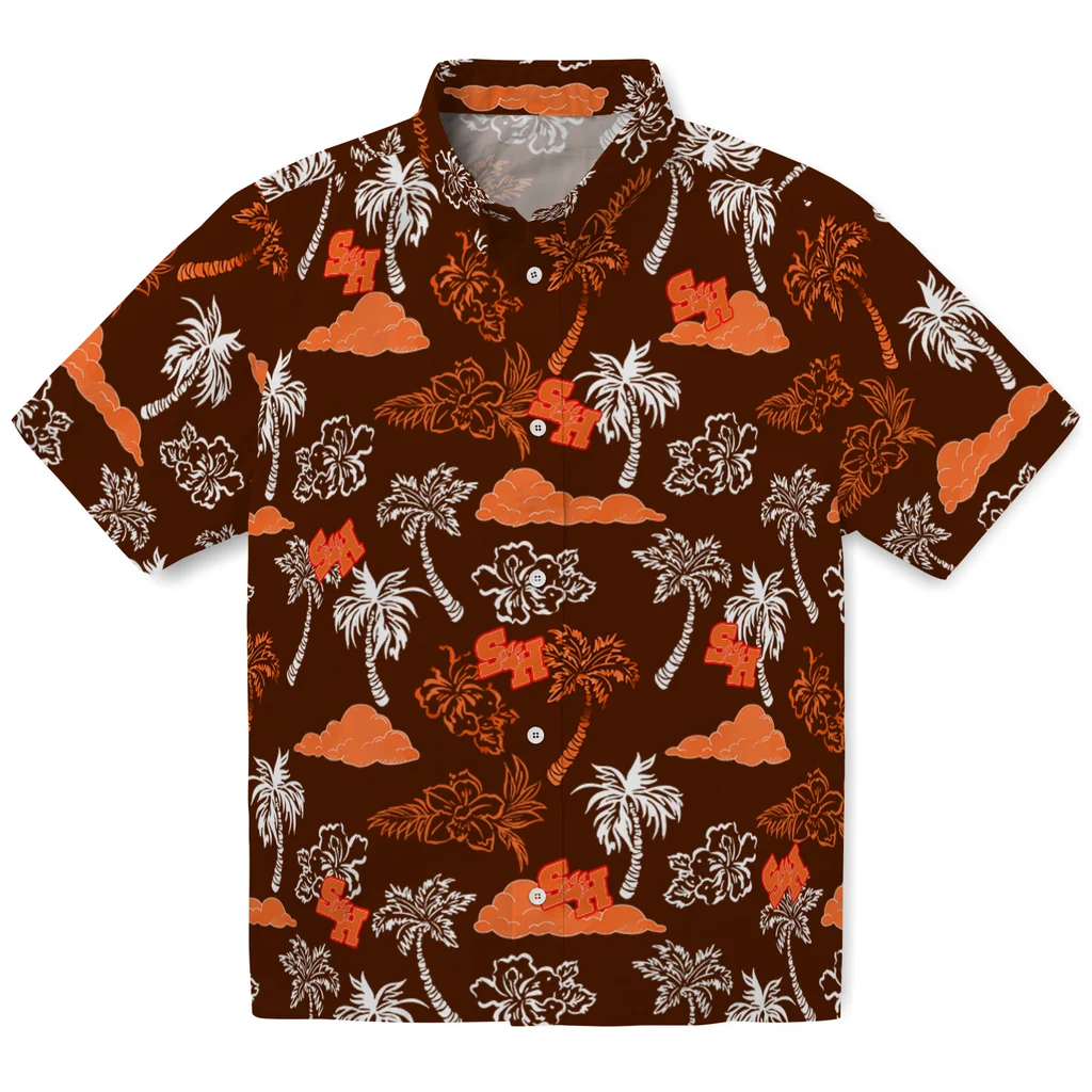 Sam Houston Bearkats Hawaiian Shirt - Palm And Clouds sam houston bearkats palm and clouds orange hawaiian shirts best selling