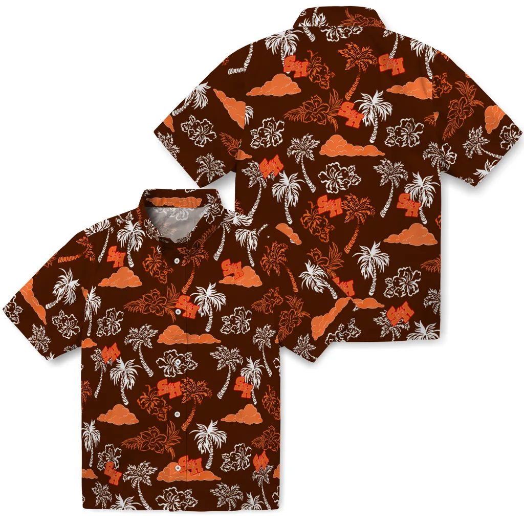 Sam Houston Bearkats Hawaiian Shirt - Palm And Clouds sam houston bearkats palm and clouds orange hawaiian shirts high quality