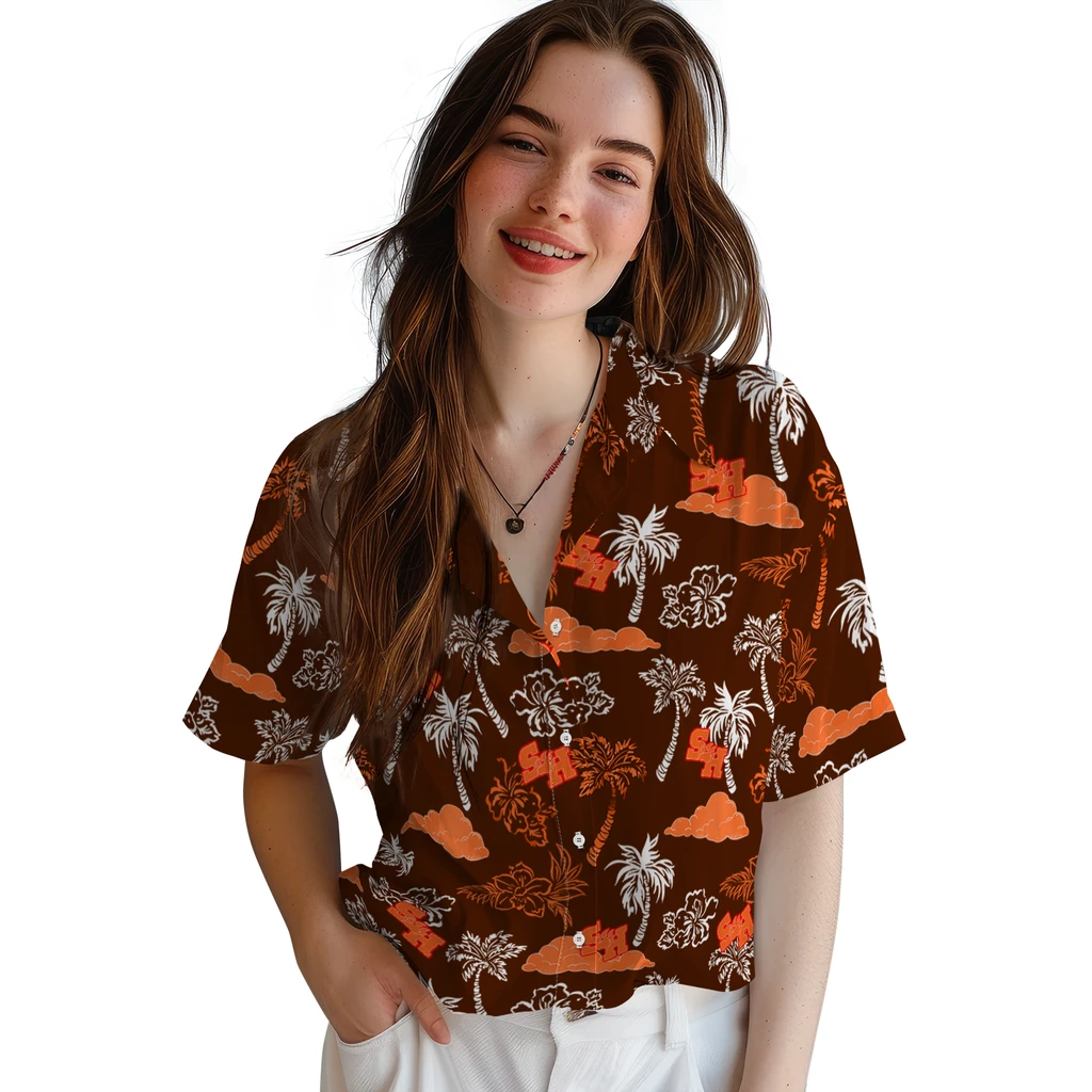 Sam Houston Bearkats Hawaiian Shirt - Palm And Clouds sam houston bearkats palm and clouds orange hawaiian shirts latest model