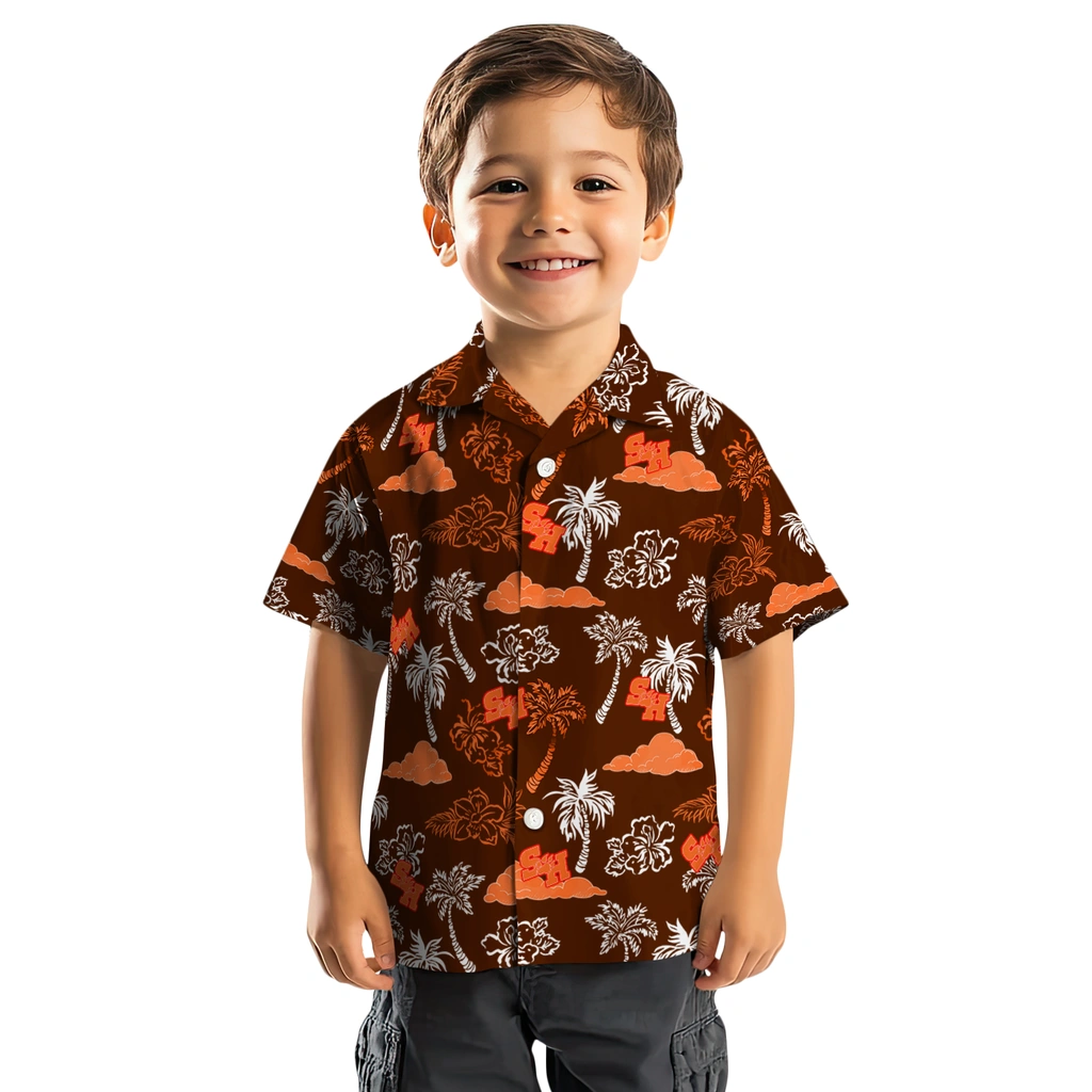 Sam Houston Bearkats Hawaiian Shirt - Palm And Clouds sam houston bearkats palm and clouds orange hawaiian shirts top rated