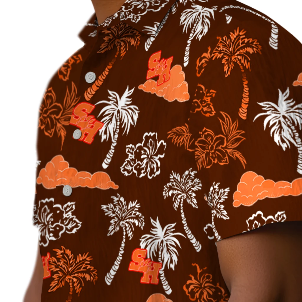 Sam Houston Bearkats Hawaiian Shirt - Palm And Clouds sam houston bearkats palm and clouds orange hawaiian shirts trendy