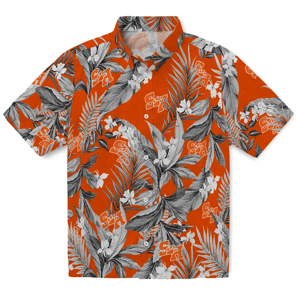 Sam Houston Bearkats Hawaiian Shirt - Palm Leaves sam houston bearkats palm leaves orange hawaiian shirts best selling