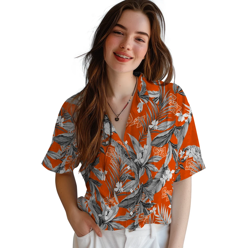 Sam Houston Bearkats Hawaiian Shirt - Palm Leaves sam houston bearkats palm leaves orange hawaiian shirts latest model