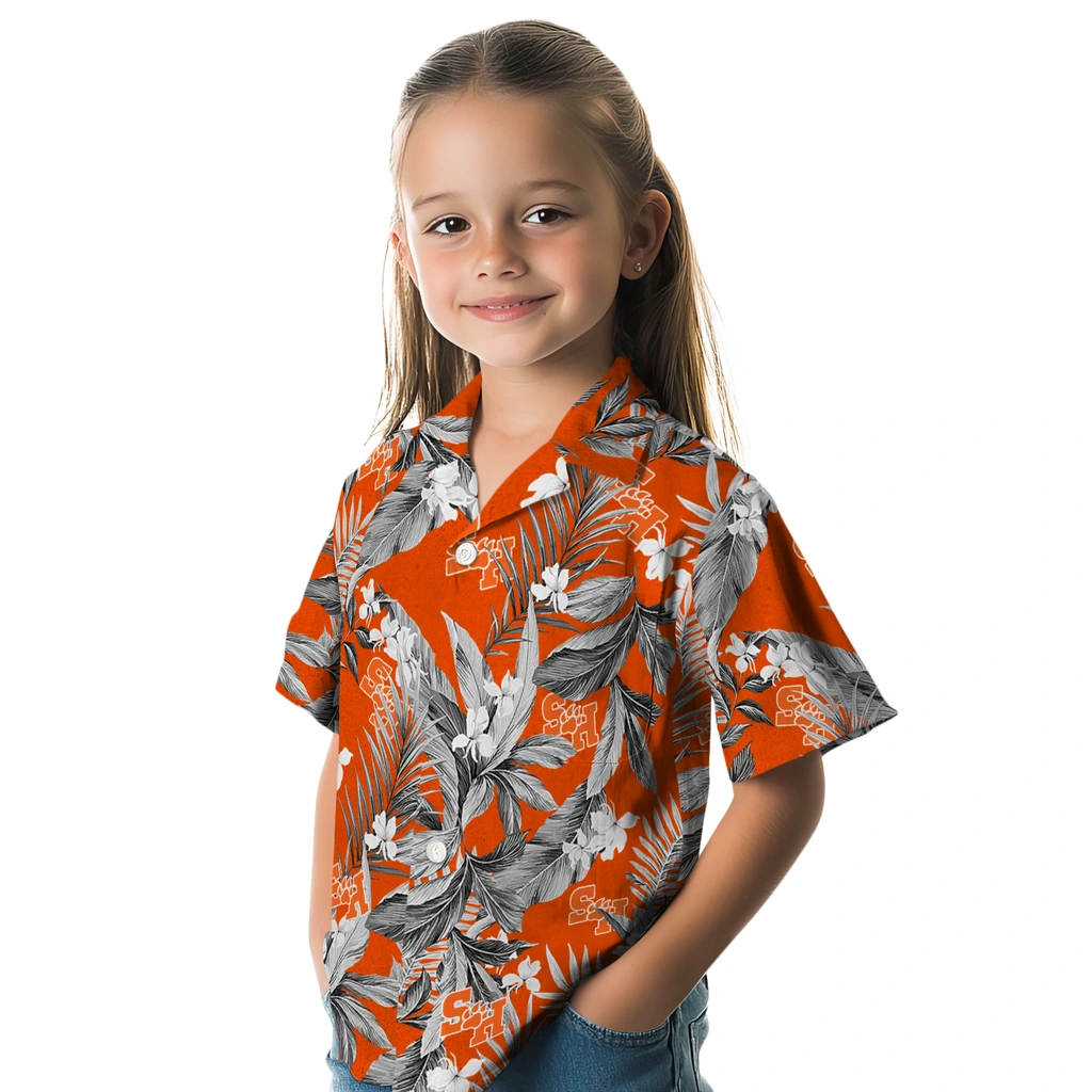 Sam Houston Bearkats Hawaiian Shirt - Palm Leaves sam houston bearkats palm leaves orange hawaiian shirts premium grade