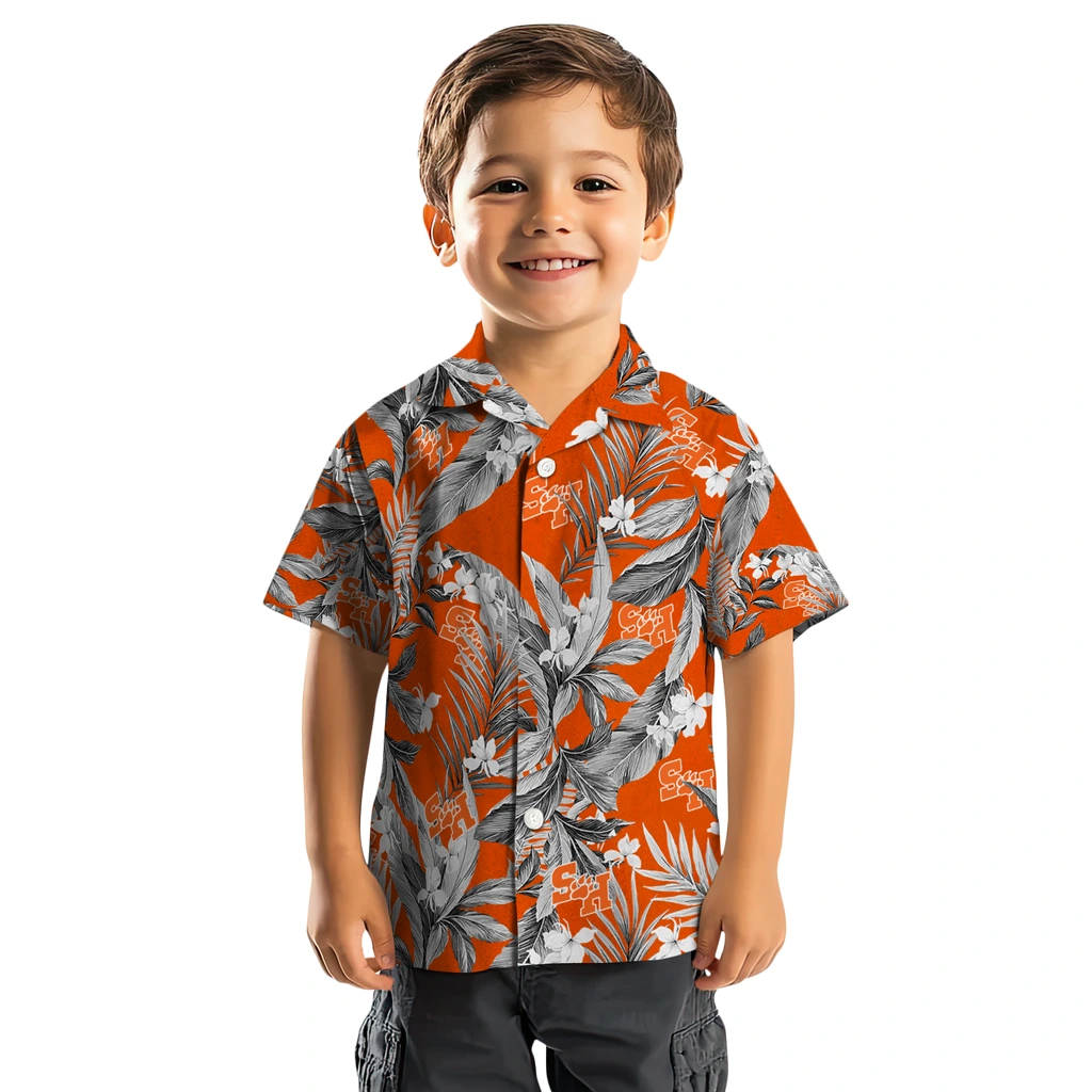 Sam Houston Bearkats Hawaiian Shirt - Palm Leaves sam houston bearkats palm leaves orange hawaiian shirts top rated