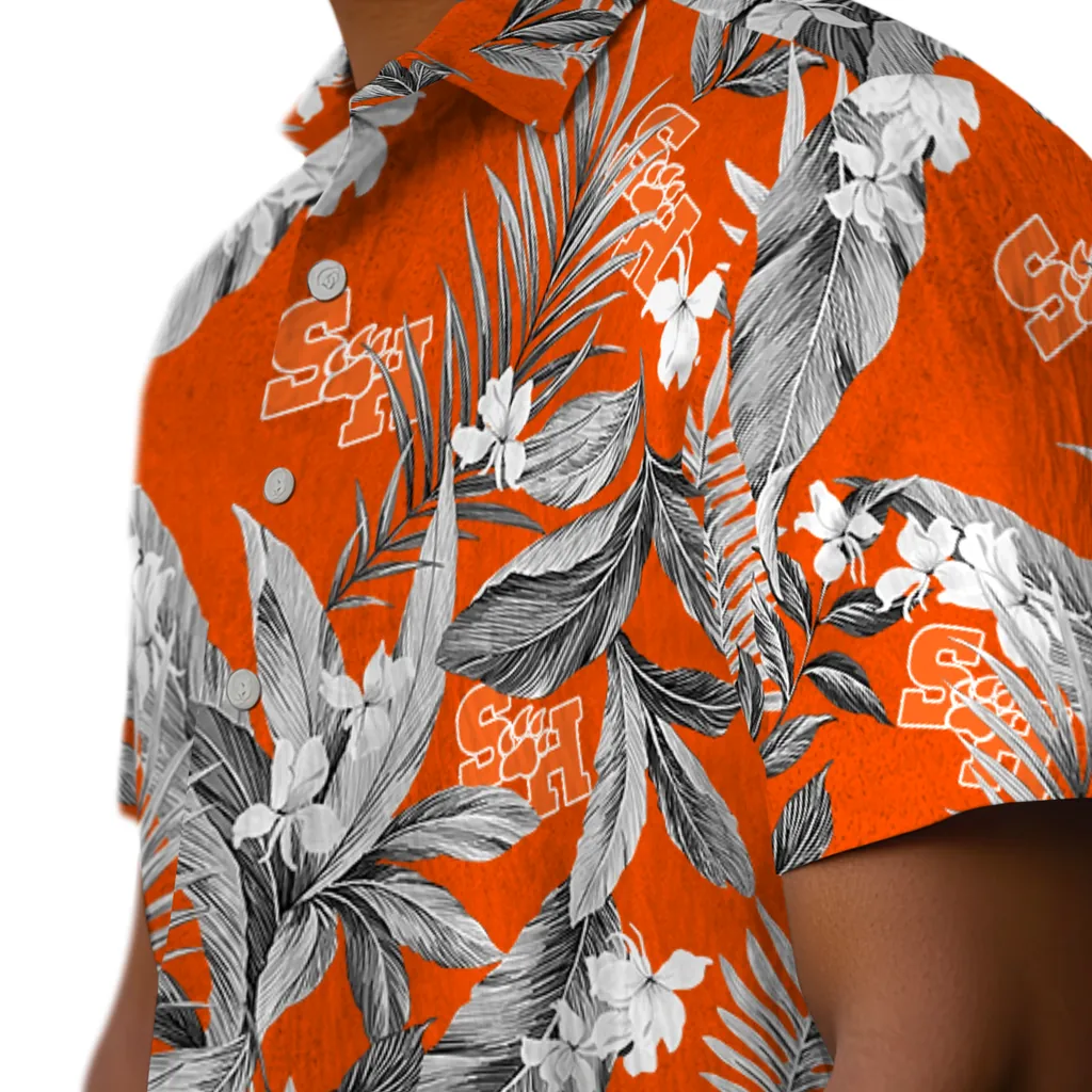 Sam Houston Bearkats Hawaiian Shirt - Palm Leaves sam houston bearkats palm leaves orange hawaiian shirts trendy