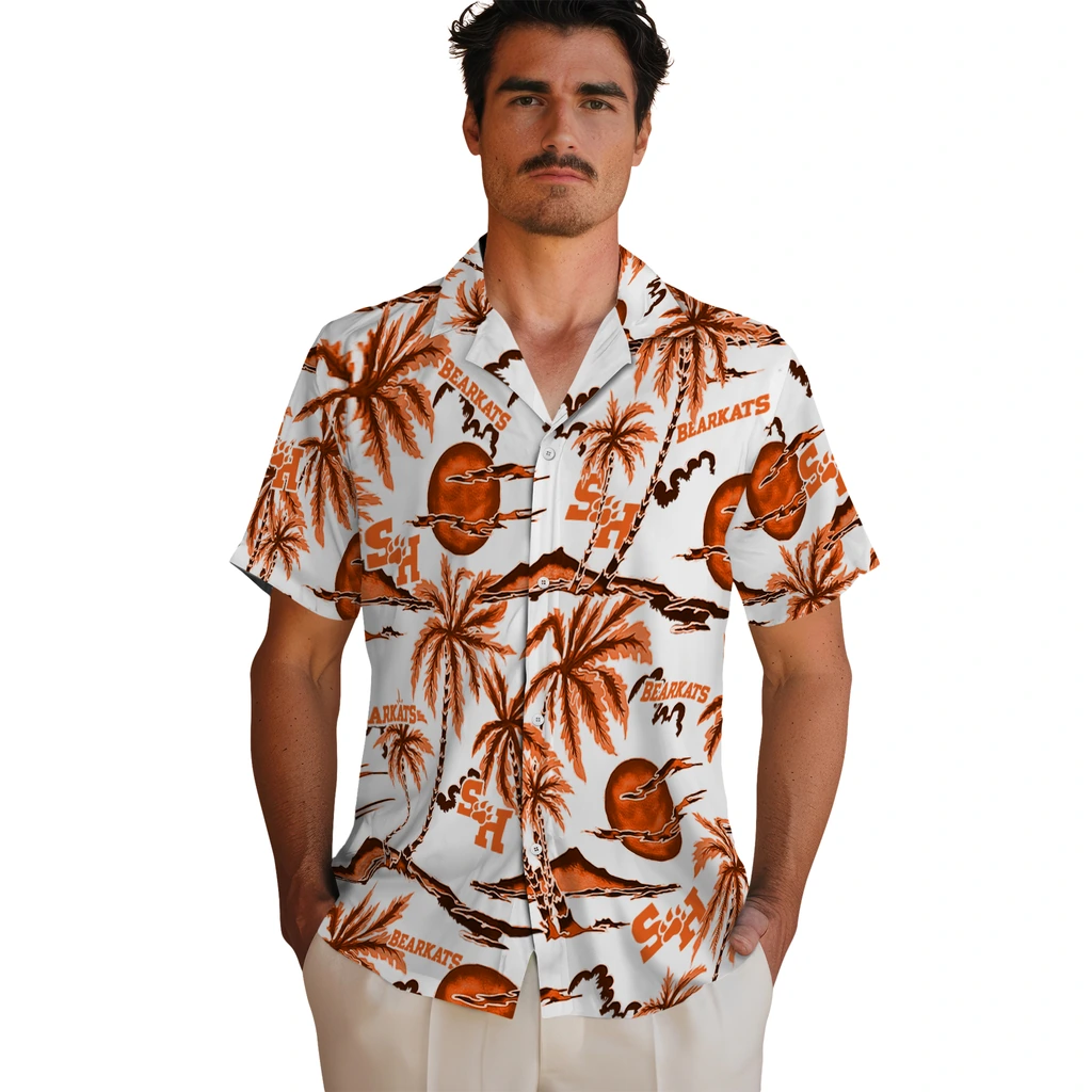 Sam Houston Bearkats Hawaiian Shirt - Palm Sunset sam houston bearkats palm sunset hawaiian shirts fashion forward