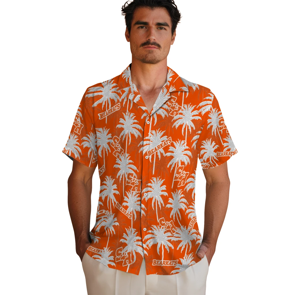 Sam Houston Bearkats Hawaiian Shirt - Palm Tree Motif sam houston bearkats palm grove orange hawaiian shirts fashion forward