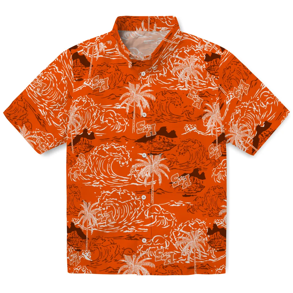 Sam Houston Bearkats Hawaiian Shirt - Wave Palm sam houston bearkats wave palm orange hawaiian shirts best selling