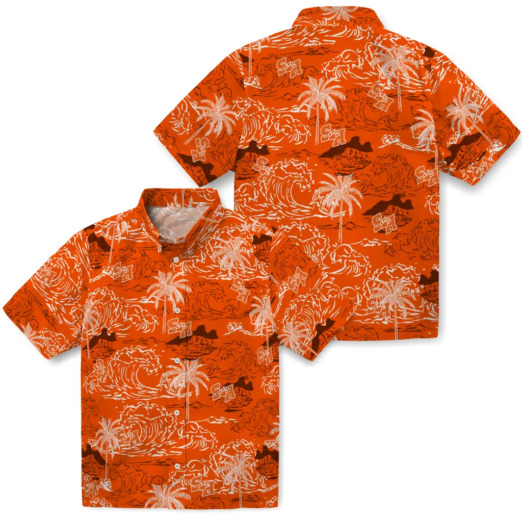 Sam Houston Bearkats Hawaiian Shirt - Wave Palm sam houston bearkats wave palm orange hawaiian shirts high quality