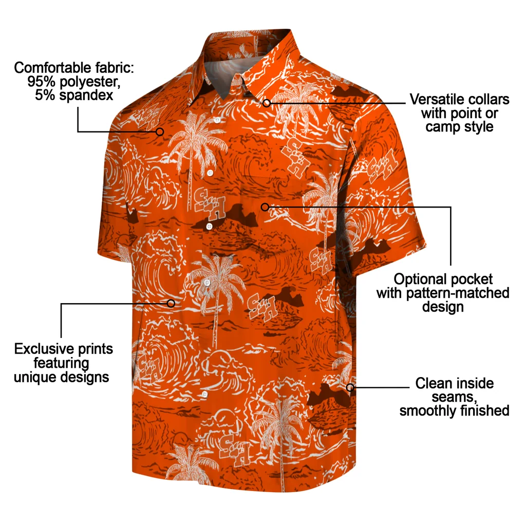 Sam Houston Bearkats Hawaiian Shirt - Wave Palm sam houston bearkats wave palm orange hawaiian shirts new arrival