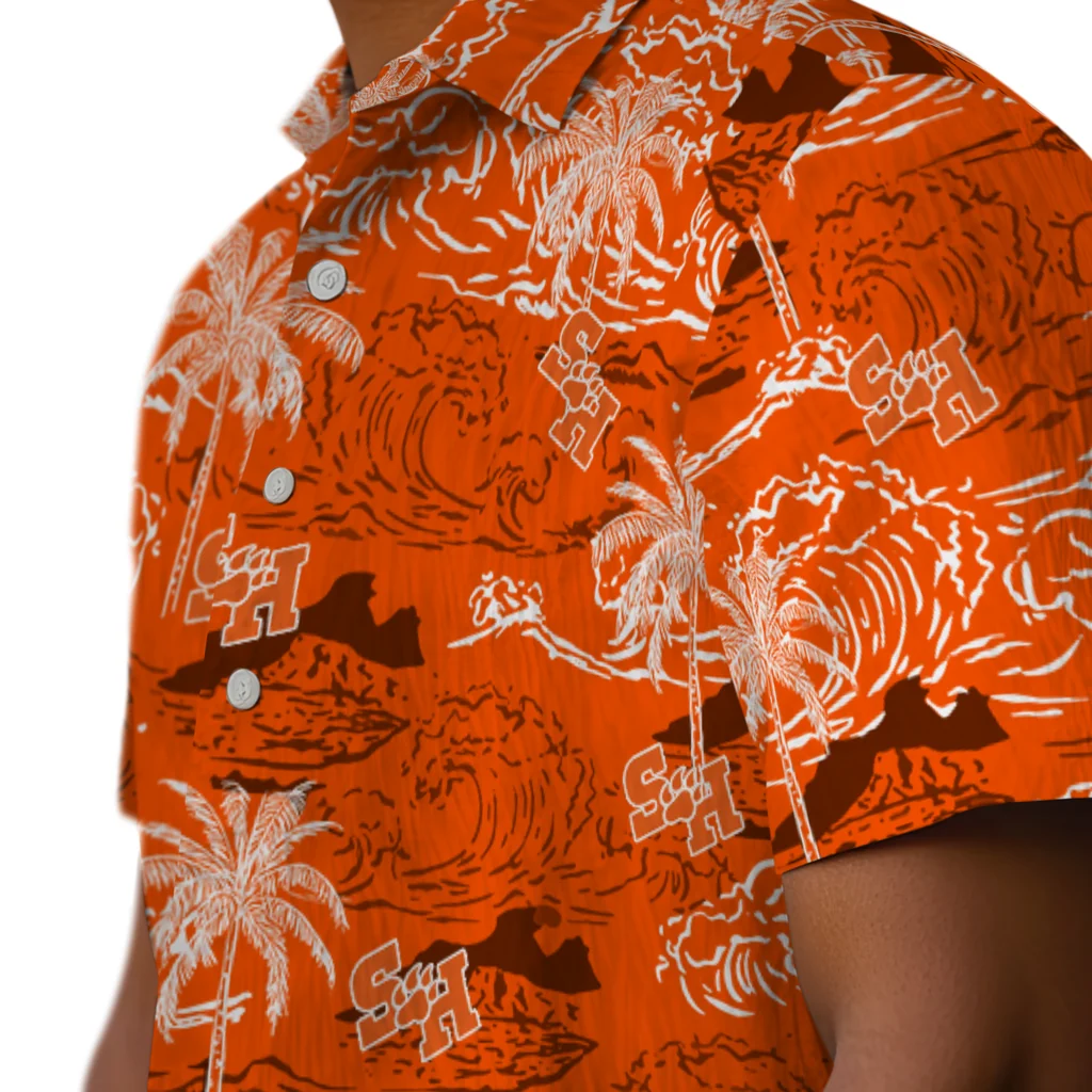 Sam Houston Bearkats Hawaiian Shirt - Wave Palm sam houston bearkats wave palm orange hawaiian shirts trendy