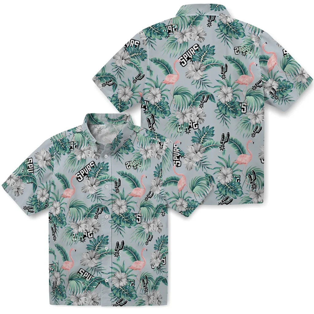 San Antonio Spurs Hawaiian Shirt - Flamingo and Hibiscus san antonio spurs flamingo palms silver hawaiian shirts high quality