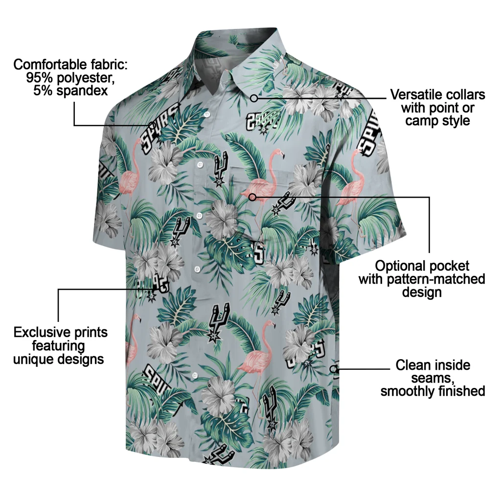 San Antonio Spurs Hawaiian Shirt - Flamingo and Hibiscus san antonio spurs flamingo palms silver hawaiian shirts new arrival