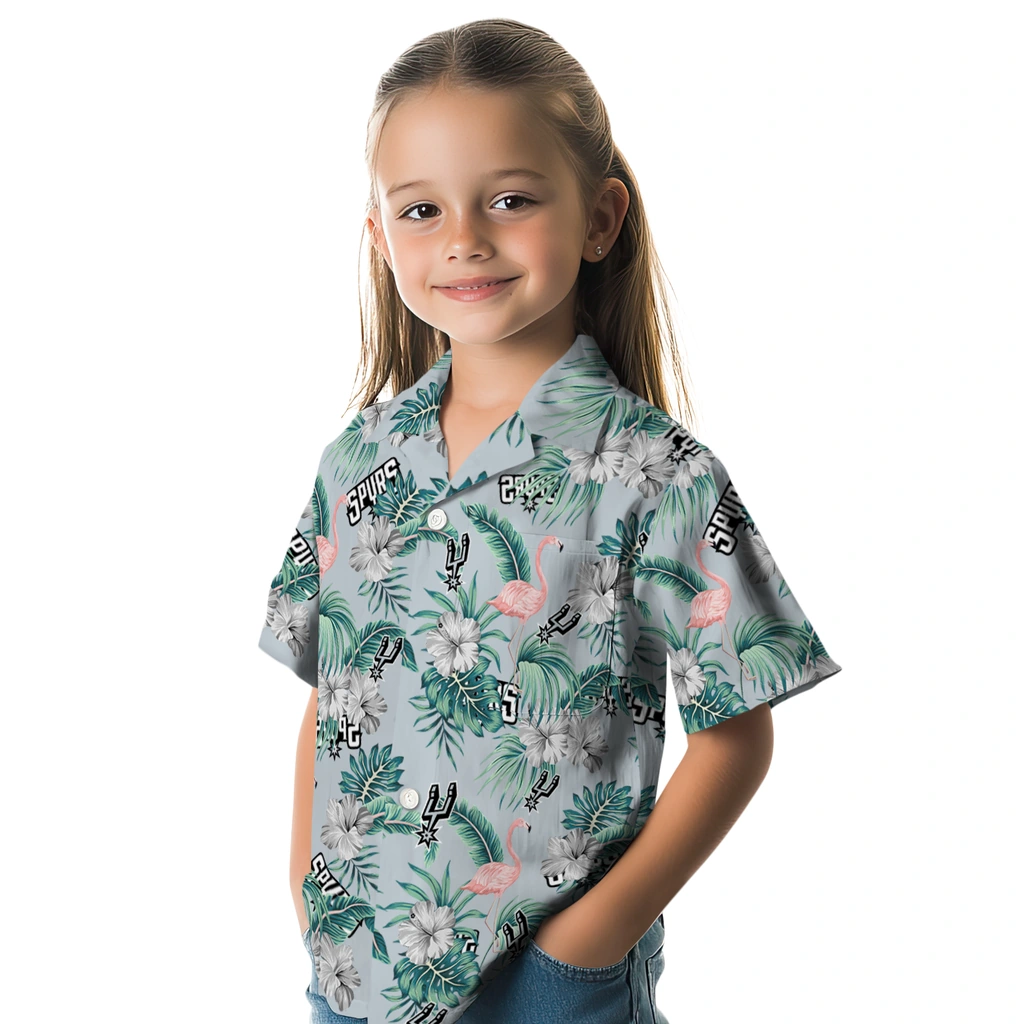 San Antonio Spurs Hawaiian Shirt - Flamingo and Hibiscus san antonio spurs flamingo palms silver hawaiian shirts premium grade
