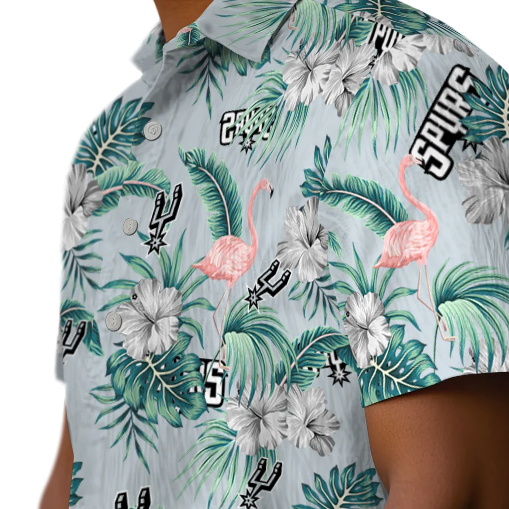 San Antonio Spurs Hawaiian Shirt - Flamingo and Hibiscus san antonio spurs flamingo palms silver hawaiian shirts trendy