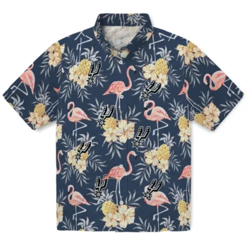 san antonio spurs flamingo hibiscus navy hawaiian shirts best selling
