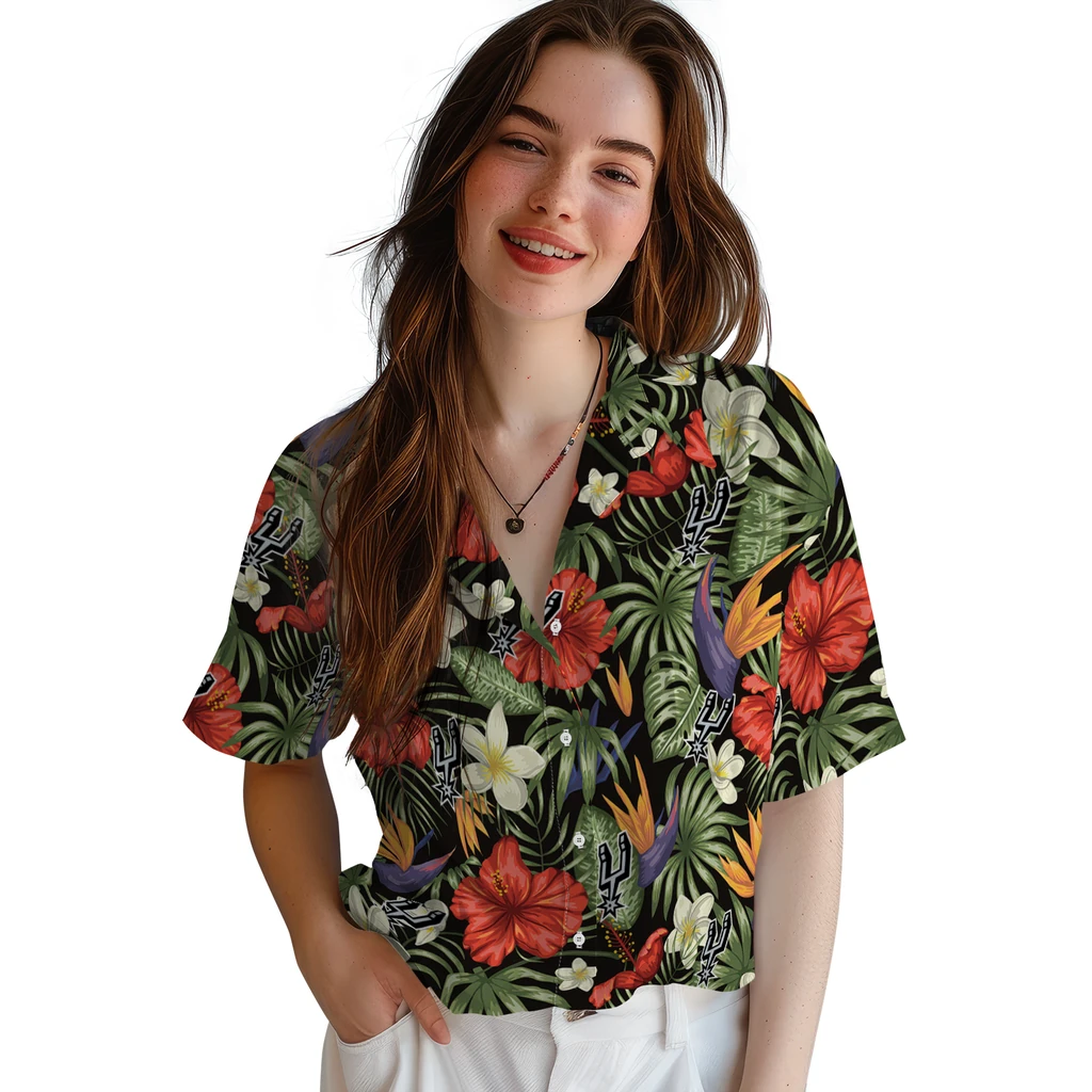 San Antonio Spurs Hawaiian Shirt - Hawaii Floral Hibiscus san antonio spurs hibiscus bird hawaiian shirts latest model