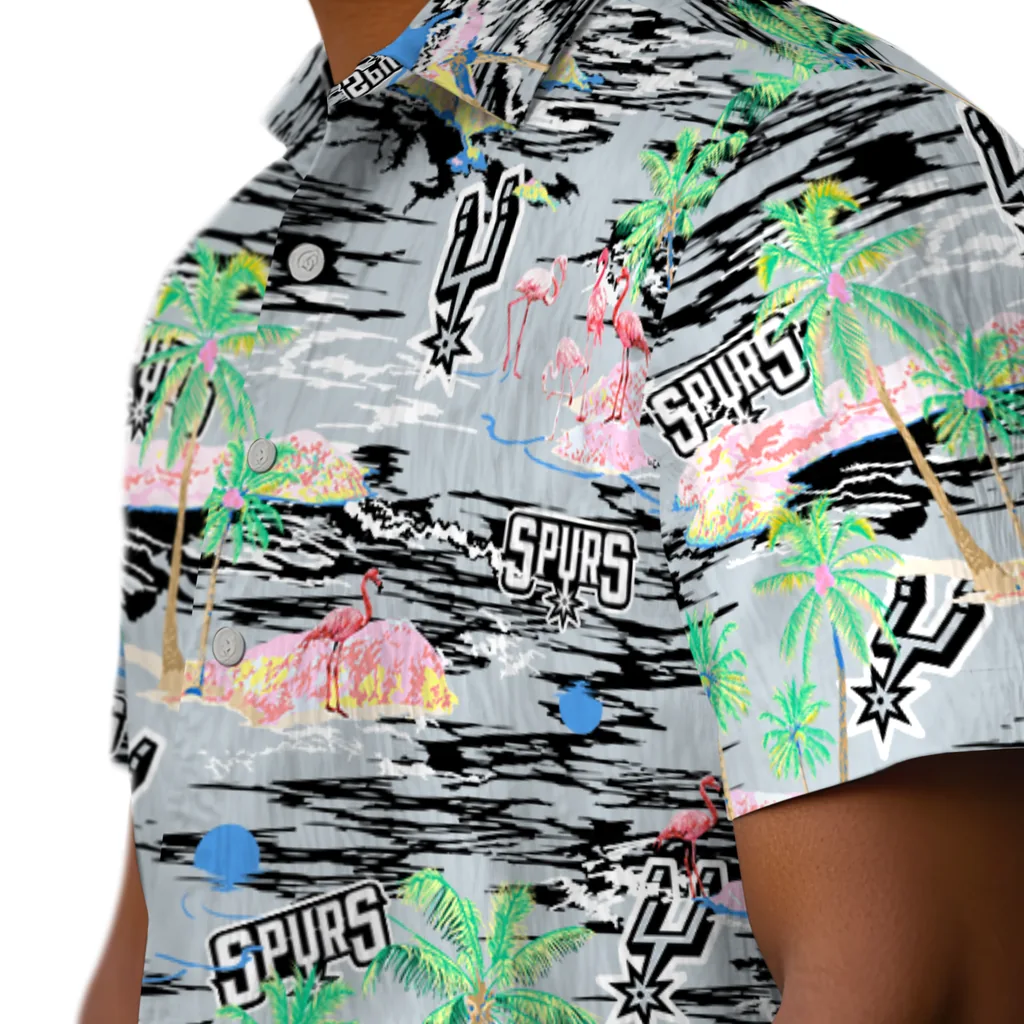 San Antonio Spurs Hawaiian Shirt - Hawaii Island san antonio spurs flamingo retreat silver hawaiian shirts trendy