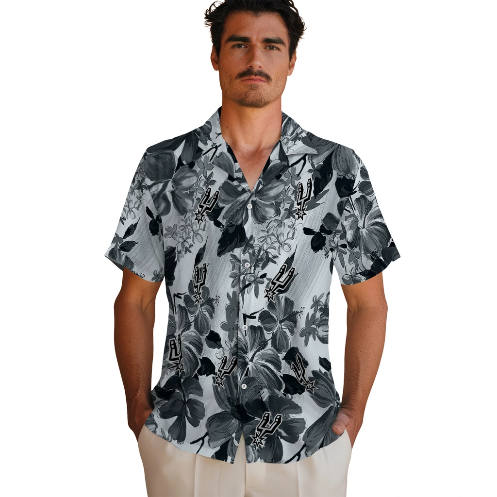 San Antonio Spurs Hawaiian Shirt - Hibiscus Arrangement san antonio spurs hibiscus arrangement silver hawaiian shirts fashion forward