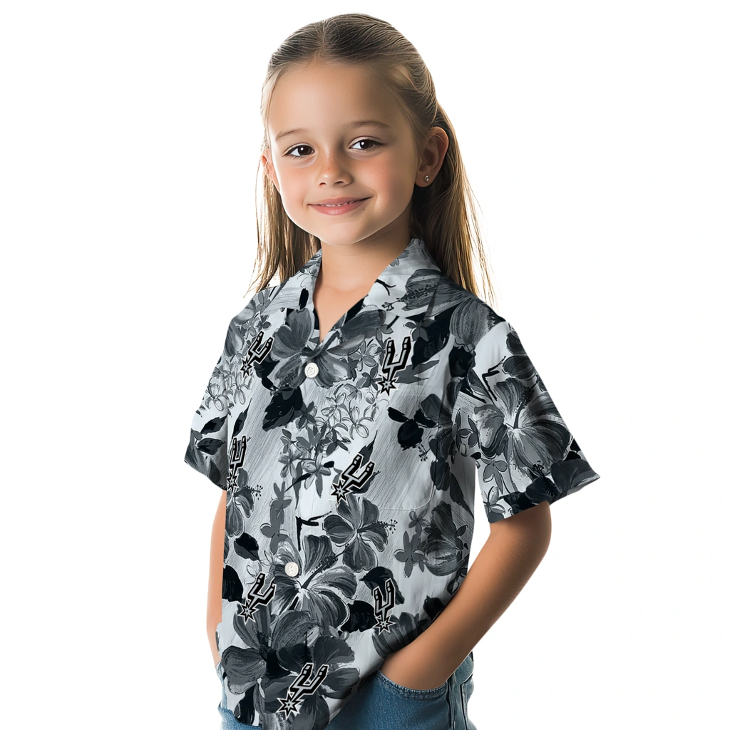 San Antonio Spurs Hawaiian Shirt - Hibiscus Arrangement san antonio spurs hibiscus arrangement silver hawaiian shirts premium grade