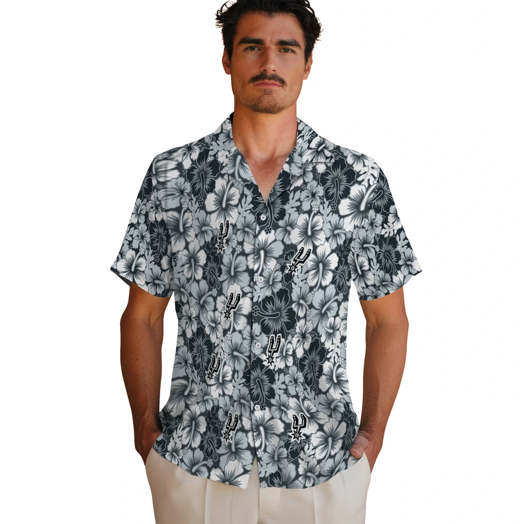 San Antonio Spurs Hawaiian Shirt - Hibiscus Blooms san antonio spurs hibiscus blooms silver hawaiian shirts fashion forward