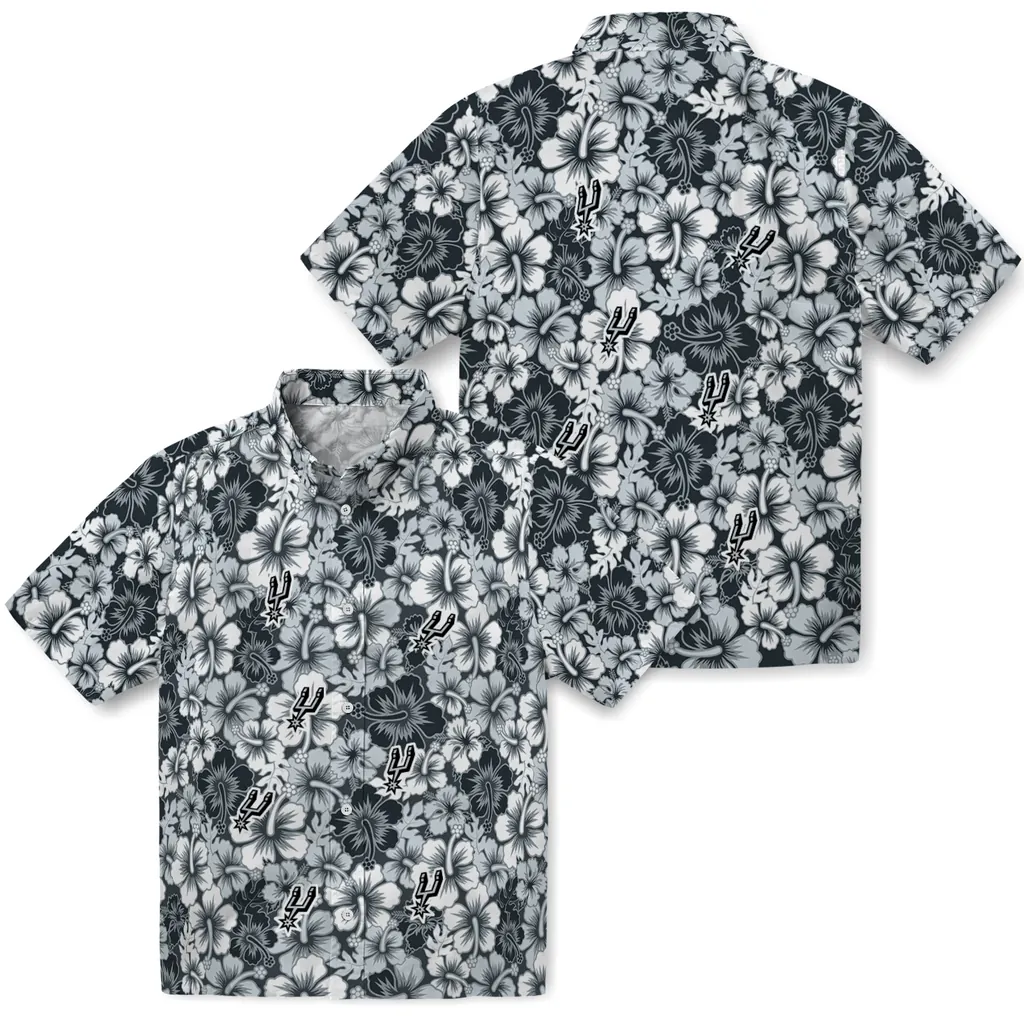 San Antonio Spurs Hawaiian Shirt - Hibiscus Blooms san antonio spurs hibiscus blooms silver hawaiian shirts high quality