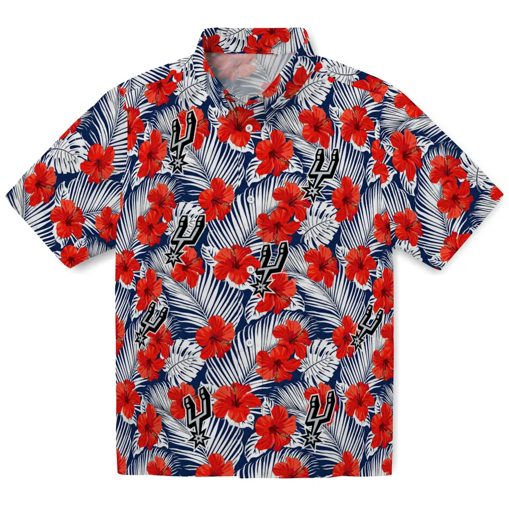 San Antonio Spurs Hawaiian Shirt - Hibiscus Fiesta san antonio spurs hibiscus fiesta red royal blue hawaiian shirts best selling
