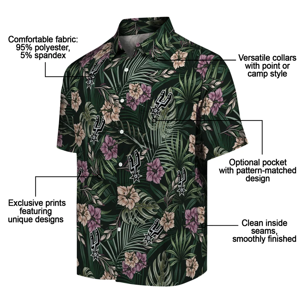 San Antonio Spurs Hawaiian Shirt - Hibiscus Leaves Pattern san antonio spurs hibiscus leaves pattern green hawaiian shirts new arrival