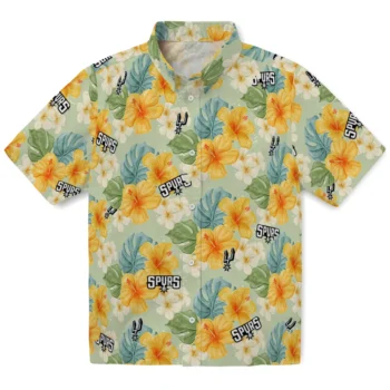 san antonio spurs hibiscus mood pale lime yellow hawaiian shirts best selling