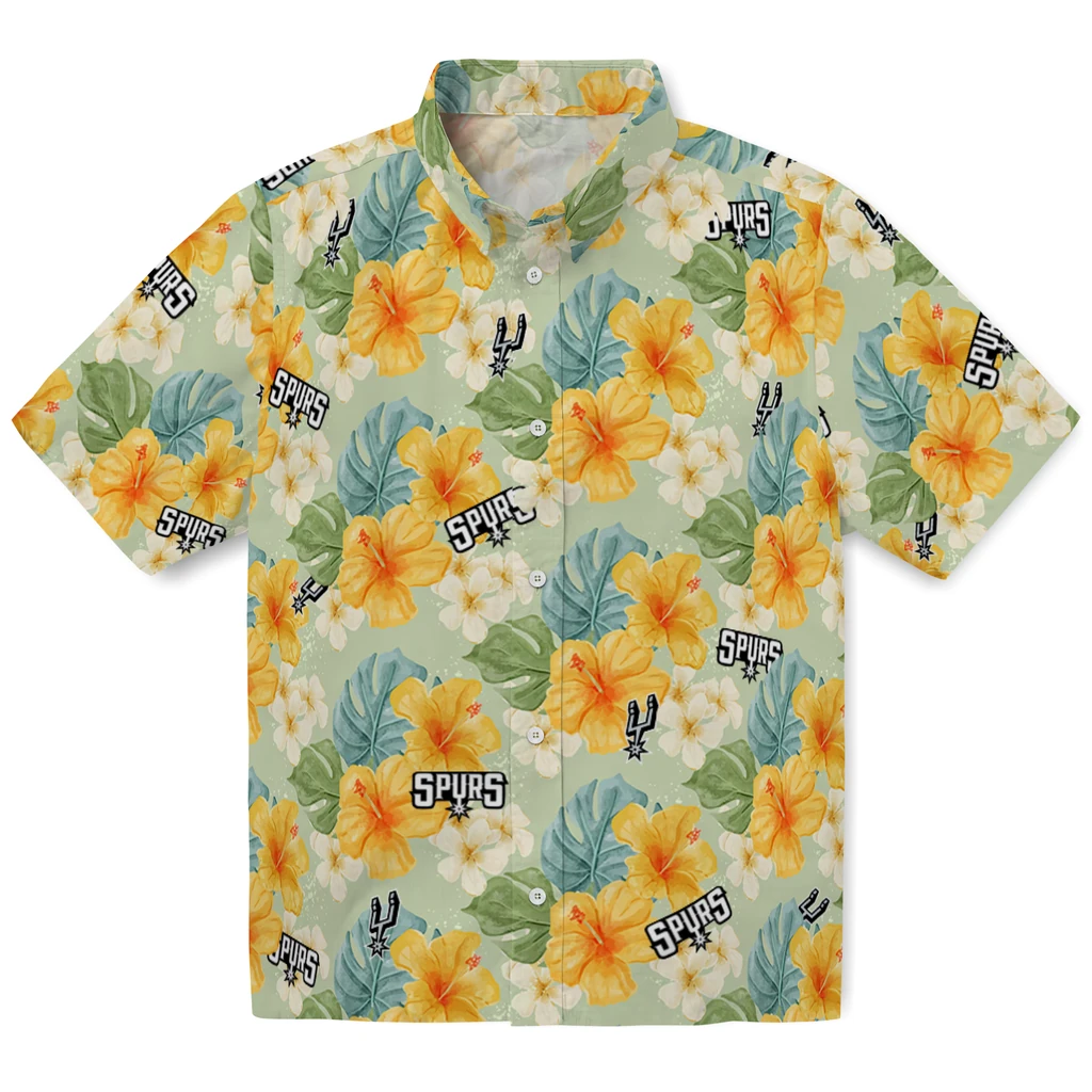 San Antonio Spurs Hawaiian Shirt - Hibiscus Mood san antonio spurs hibiscus mood pale lime yellow hawaiian shirts best selling